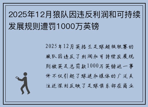 2025年12月狼队因违反利润和可持续发展规则遭罚1000万英镑
