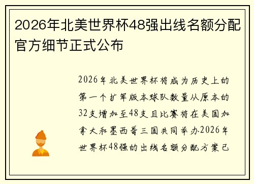 2026年北美世界杯48强出线名额分配官方细节正式公布