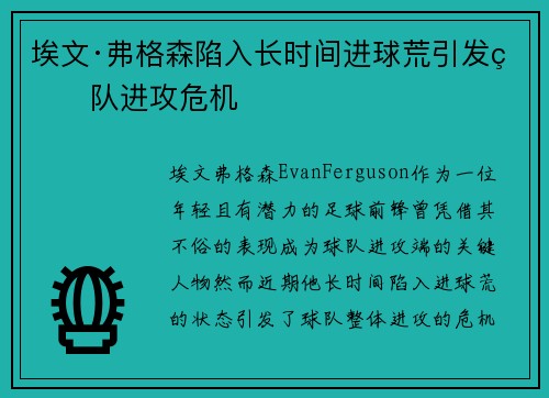 埃文·弗格森陷入长时间进球荒引发球队进攻危机 埃文·弗格森陷入长时间进球荒引发球队进攻危机