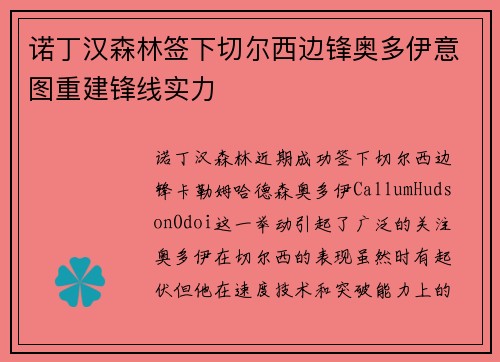 诺丁汉森林签下切尔西边锋奥多伊意图重建锋线实力